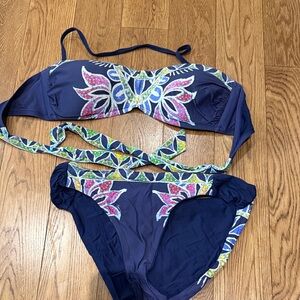 Trina Turk Navy Bandeau Bikini withMulticolor Floral Trim